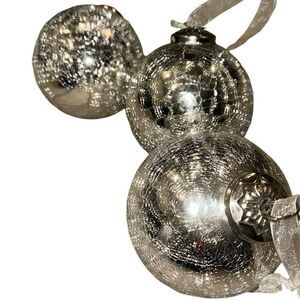 3 Vintage Kugel  Ornaments Silver Glass Crackle Mercury Glass Christmas ornament